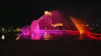 惠州，千花洲度假区，酒店门音乐喷泉秀。