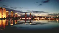 满洲里北湖公园--城市夜景