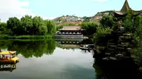 兰州仁寿山公园湖景航拍