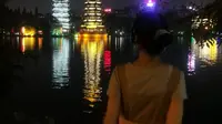 🌟桂林日月双塔，世界第一桐塔等你来打卡！✨一直想亲眼看看夜晚版的日月双塔，终于看到啦！看过好几次白天的了呢，果然还是晚上的更好看！🥰