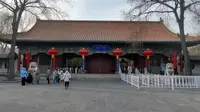 航拍山西太原市晋祠博物馆，太原的旅游名片。古建成片，古木参天