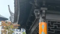 今天住苏州市会议中心／苏州市中心大酒店。7号楼前园内有副带“青松”的楹联。又偷了个闲去游考了#苏州# 平江历史文化街区。#文保有方#