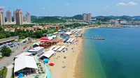 大连旅顺塔河湾欢乐海岸浴场航拍（2021夏）