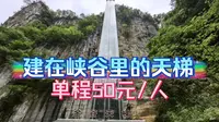 建在峡谷里的贯通门观光电梯，号称“金谷天梯”，单程50元/人！位于毕节织金大峡谷