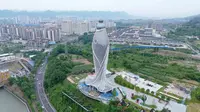 雅安地标雅鱼塔女娲广场航拍