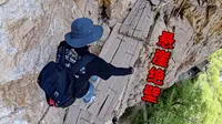 这是我见过最惊险的景区，悬崖绝壁上就几块木板，陕西龙门洞