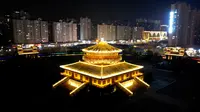 【航拍】中国古都夜幕下的中国四大明堂之一-大同市明堂公园