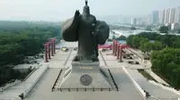 航拍西安汉城湖