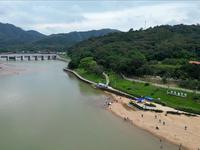广州增城正果蒙花布沙滩 增江拦河坝航拍