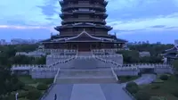 江苏省邳州市沙沟湖水杉公园拍摄塔楼