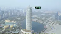 中原第一高楼：郑州千禧广场，又名大玉米楼280米高，外形设计灵感来自嵩岳寺塔