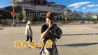 身着藏服，游览布达拉宫广场，打卡50元钱币背景图