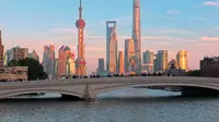 魔都苏州河畔，乍浦路桥上运动相机拍到的夕阳风景