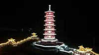 林州红旗塔公园夜景航拍