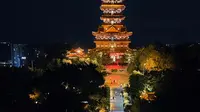 航拍防城港仙人山公园夜景