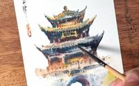 无线稿水彩｜一镜到底来画幅大理五华楼