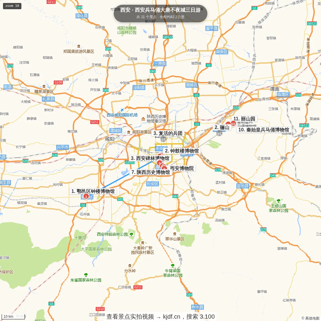 西安兵马俑大唐不夜城三日游旅游线路地图