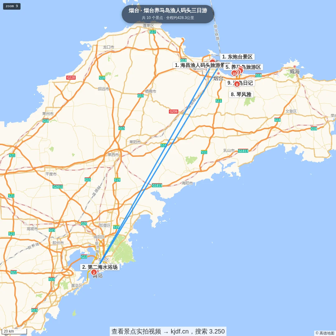烟台养马岛渔人码头三日游旅游线路地图