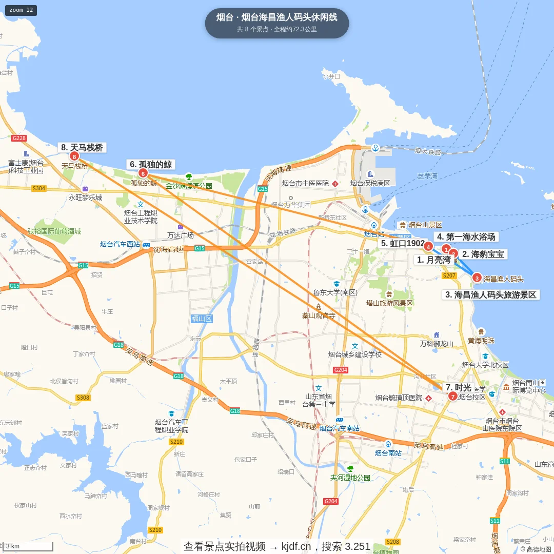 烟台海昌渔人码头休闲线旅游线路地图