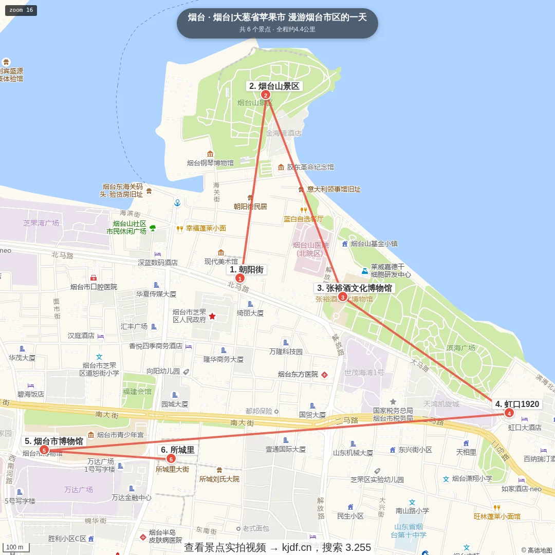 烟台|大葱省苹果市 漫游烟台市区的一天旅游线路地图