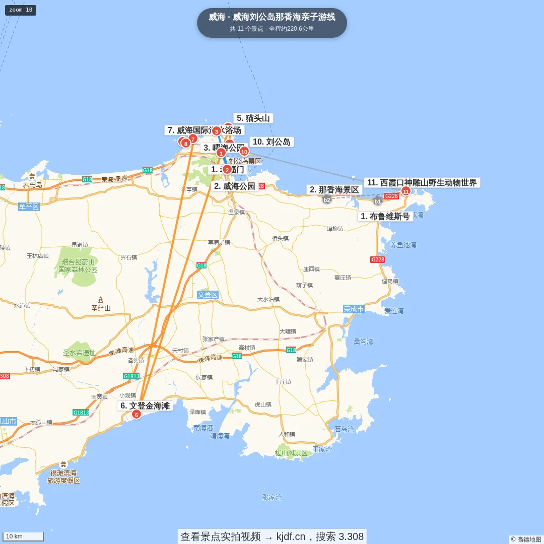 威海刘公岛那香海亲子游线旅游线路地图