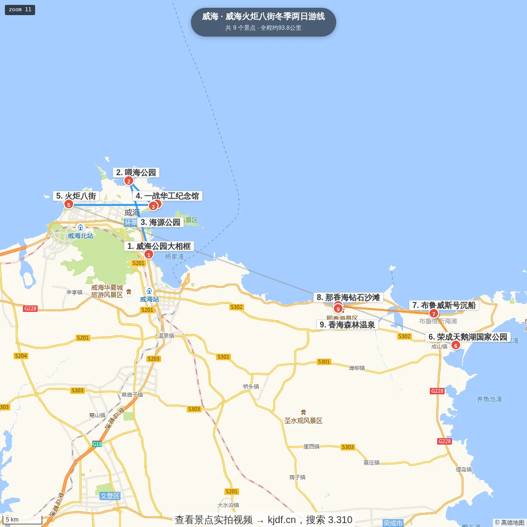 威海火炬八街冬季两日游线旅游线路地图