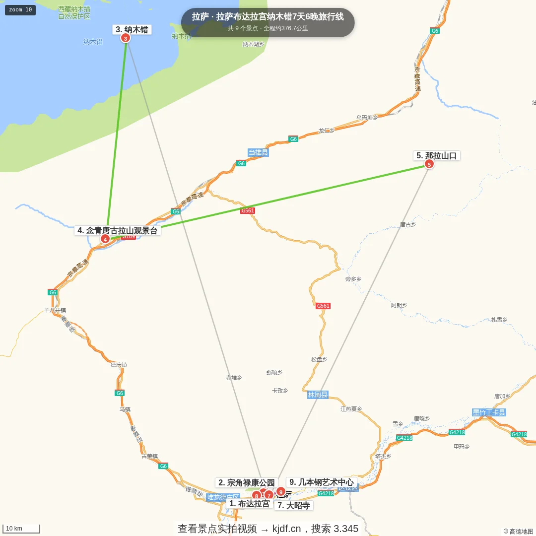 拉萨布达拉宫纳木错7天6晚旅行线旅游线路地图