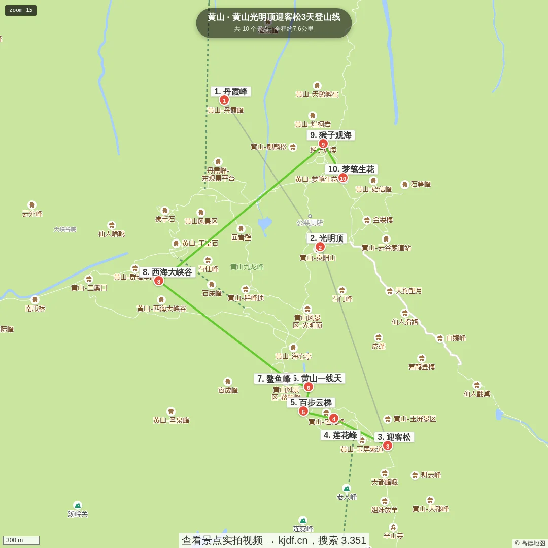 黄山光明顶迎客松3天登山线旅游线路地图