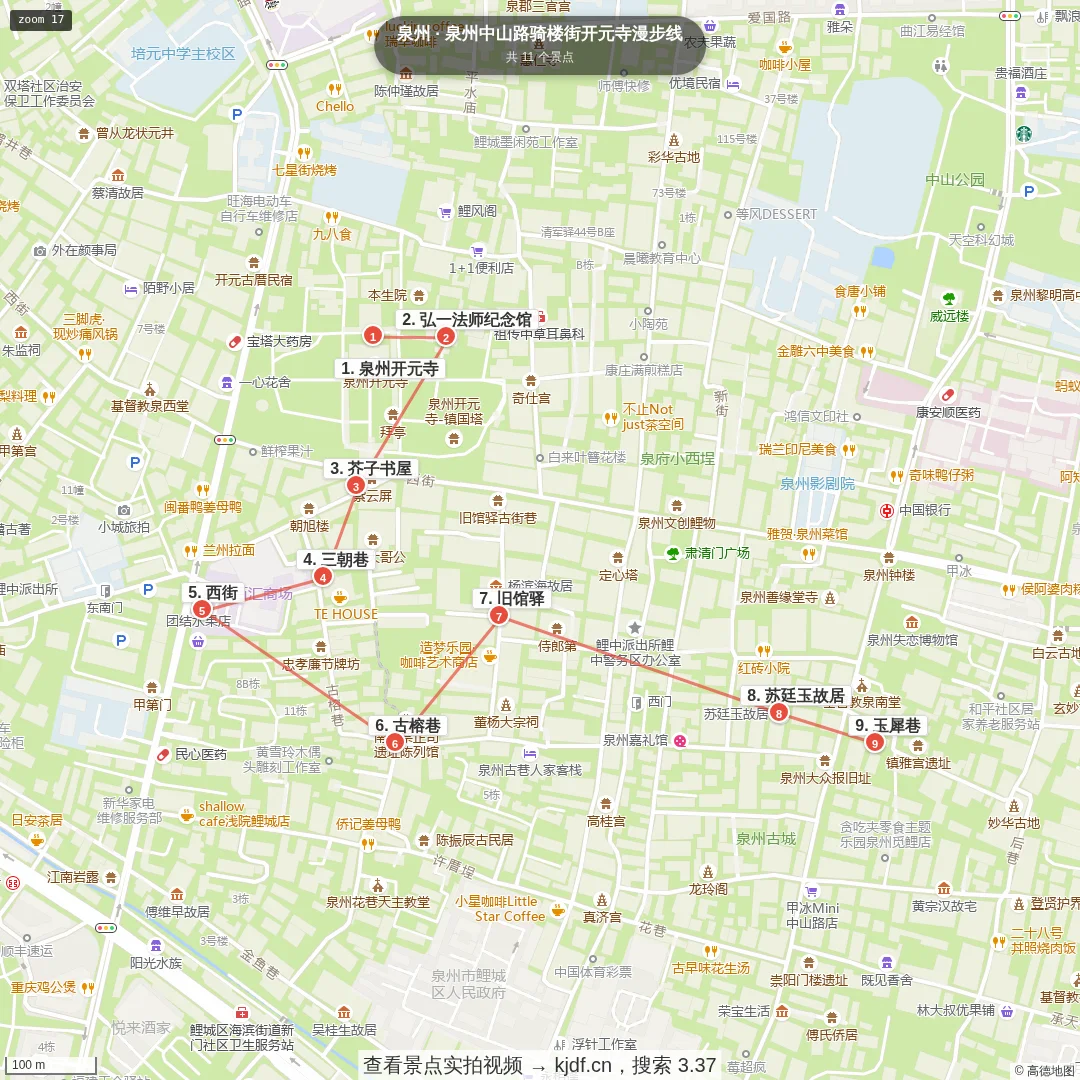 泉州西街开元寺古城人文徒步线旅游线路地图