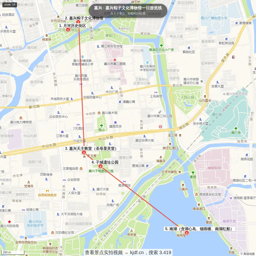 嘉兴南湖月河一日游览线旅游线路地图