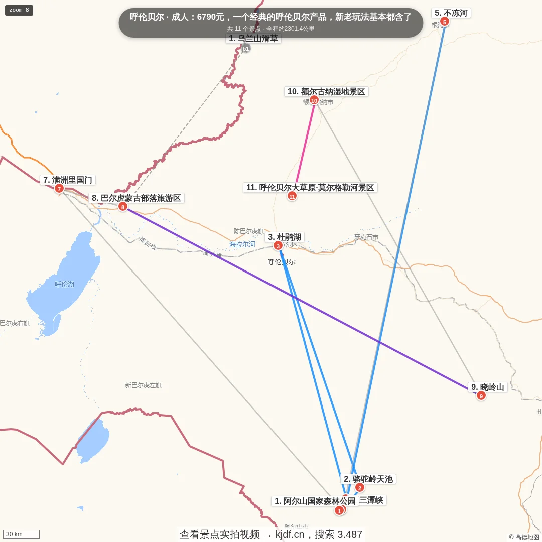 成人：6790元，一个经典的呼伦贝尔产品，新老玩法基本都含了旅游线路地图