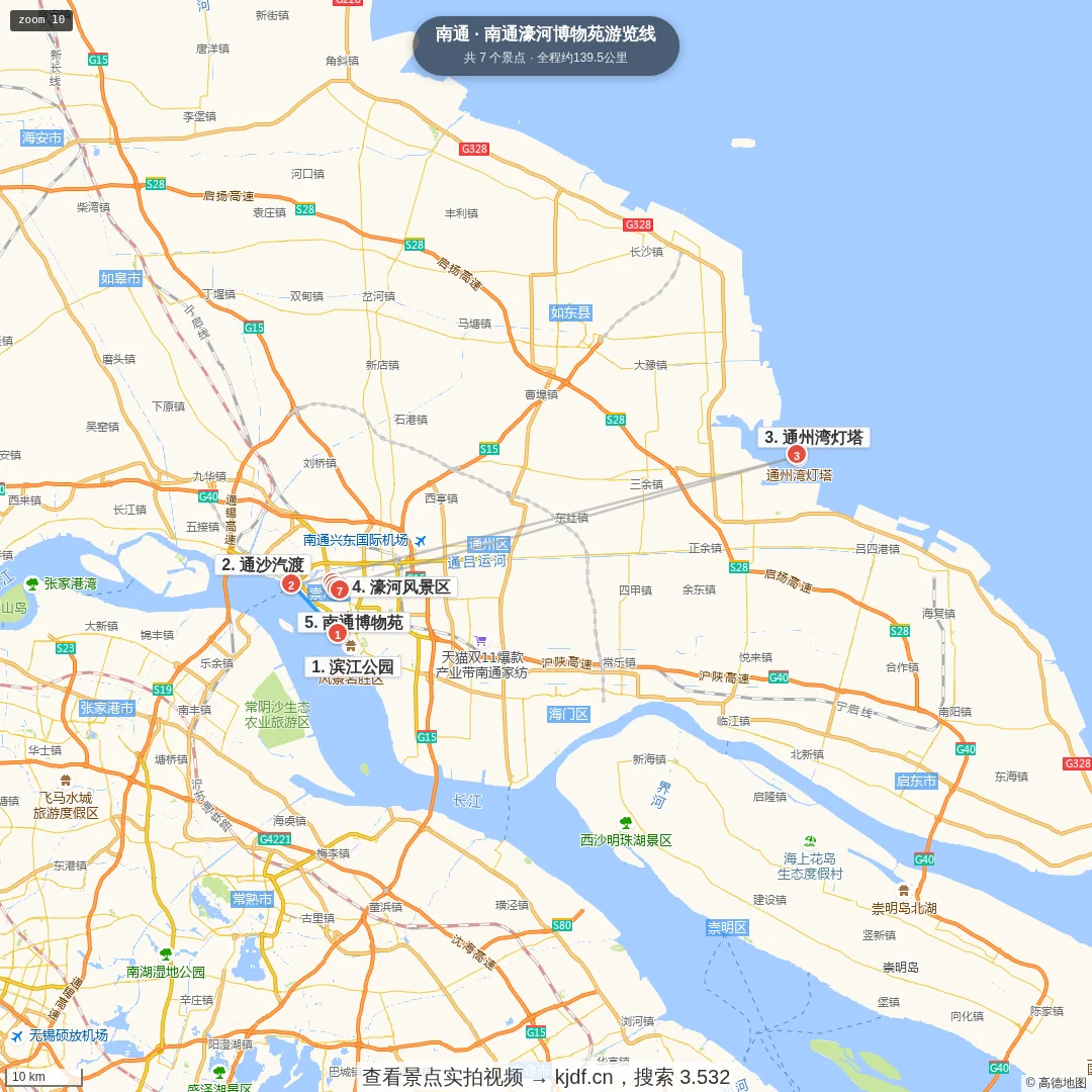 南通濠河博物苑游览线旅游线路地图