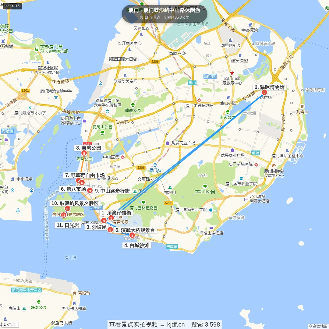 厦门鼓浪屿中山路休闲游旅游线路地图