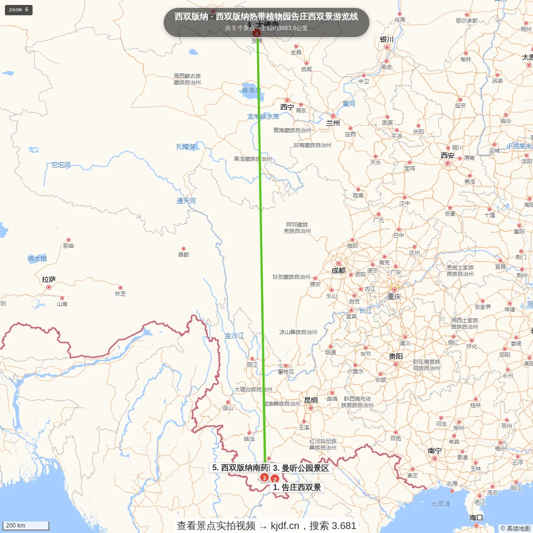 西双版纳热带植物园告庄西双景游览线旅游线路地图