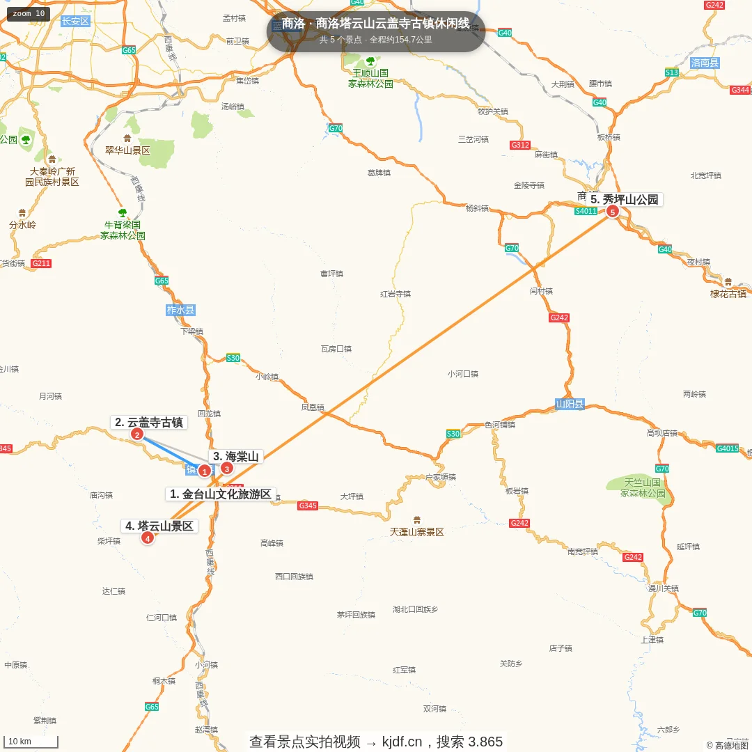 商洛塔云山云盖寺古镇休闲线旅游线路地图