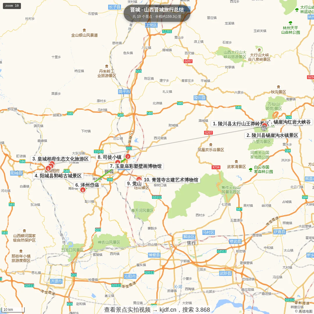 山西晋城旅行总结旅游线路地图