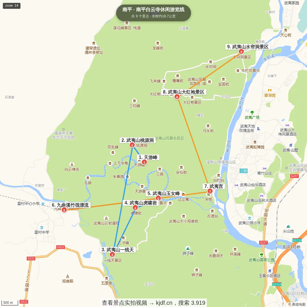 南平白云寺休闲游览线旅游线路地图